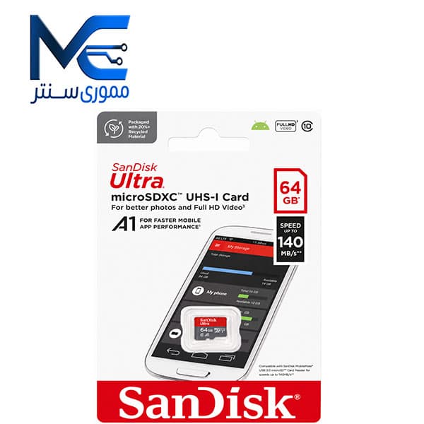 کارت حافظه MicroSDXC سن دیسک مدل Ultra سرعت 140MB/s ظرفیت 64GB