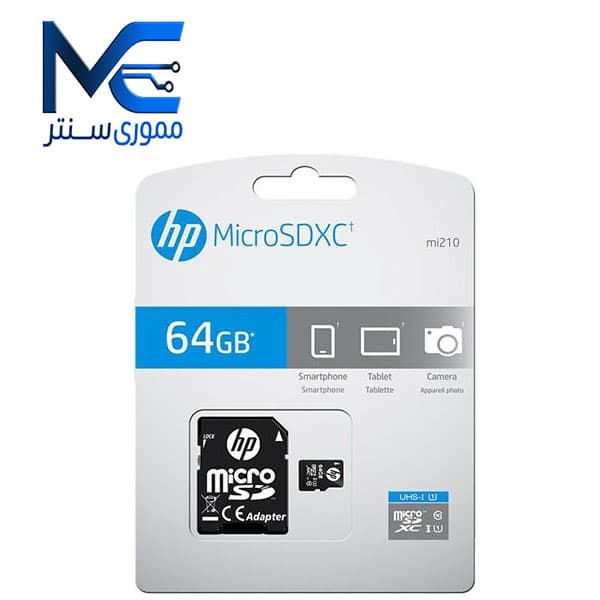 کارت حافظه MicroSDXC اچ پی 64 گیگ مدل U1 mi210 سرعت 100MB/s با آداپتور
