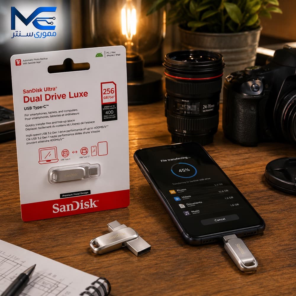 فلش مموری سن دیسک Dual Drive Luxe USB Type-C ظرفیت 256 گیگابایت