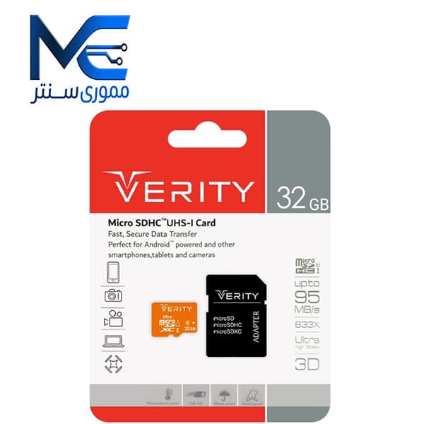 کارت حافظه microSDHC وریتی 16 گیگ مدل U1 سرعت 95MB/s با آداپتور