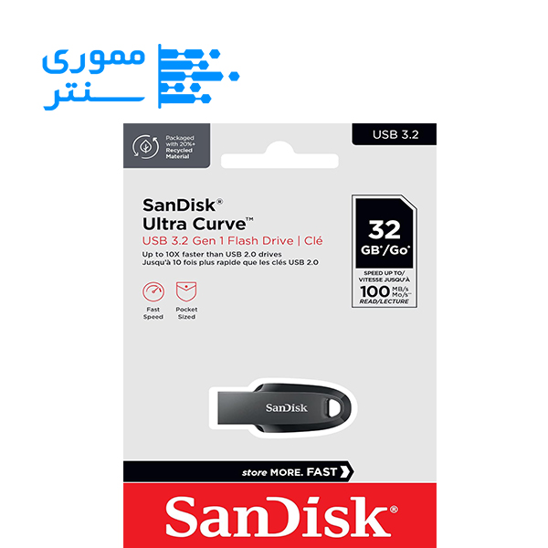 بسته بندی فلش مموری سن دیسک مدل ZC550 Curve USB3.2 ظرفیت 32 گیگابایت